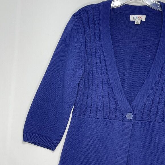 D&Co Women Small Cable Knit Sweater Navy Blue One Button 3/4 Sleeve - Picture 10 of 13
